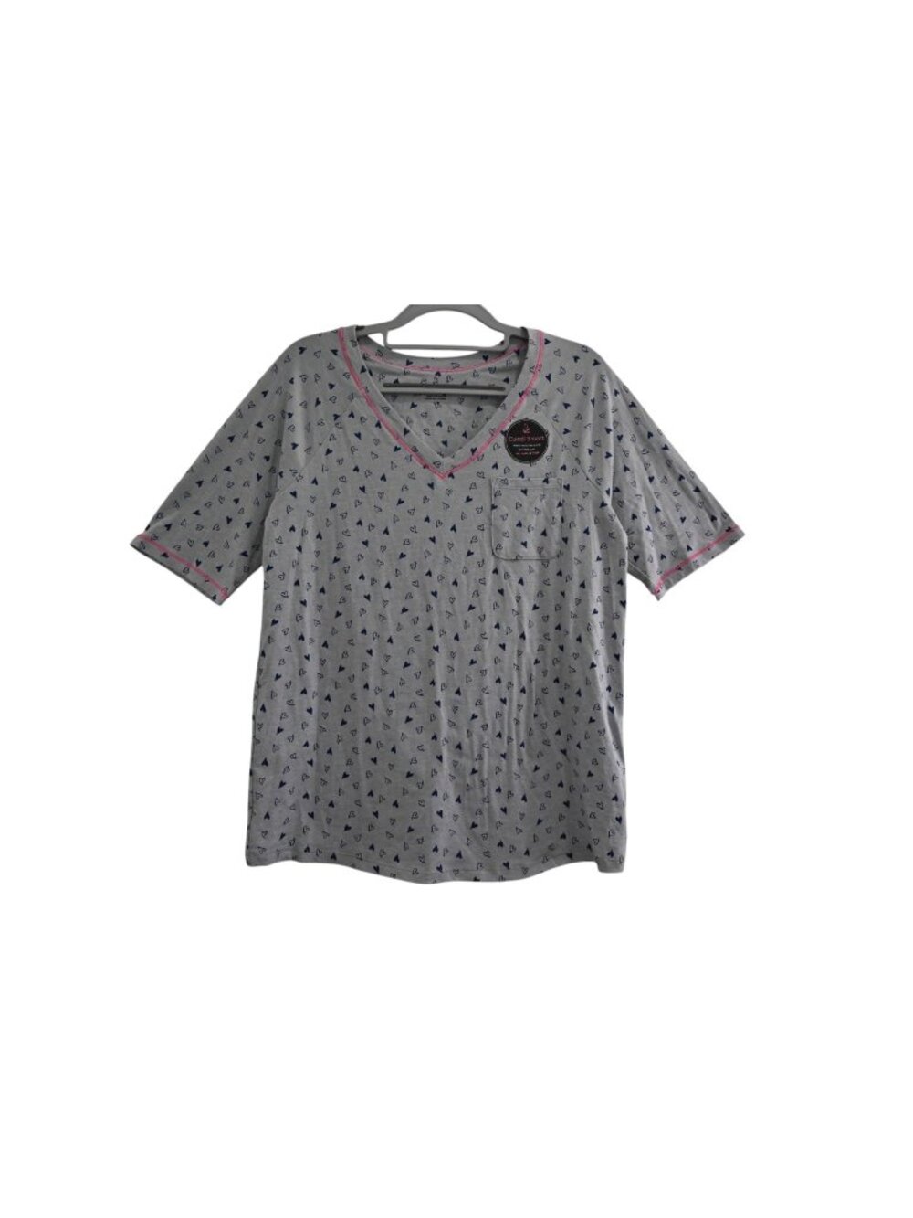 NWT Cuddl Duds Cuddl Smart Elbow Sleeve Sleep Tee Sz S Gray Heather Hearts